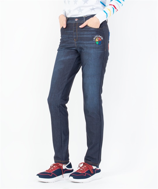 【カプセルコレクション】デニム絵インクジェットPTフル丈パンツ(59ネイビー-38)