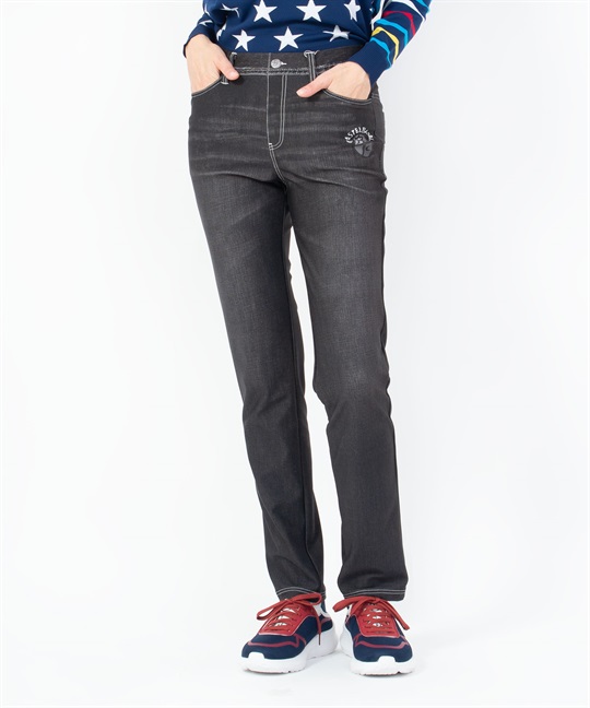 【カプセルコレクション】デニム絵インクジェットPTフル丈パンツ(97チャコールグレー-38)