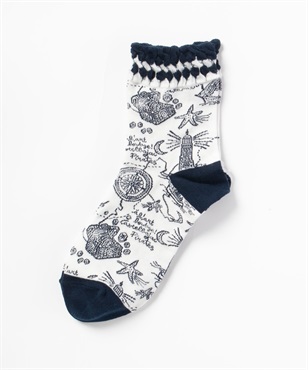 マリン柄クルー丈ソックス(01ホワイト-40)