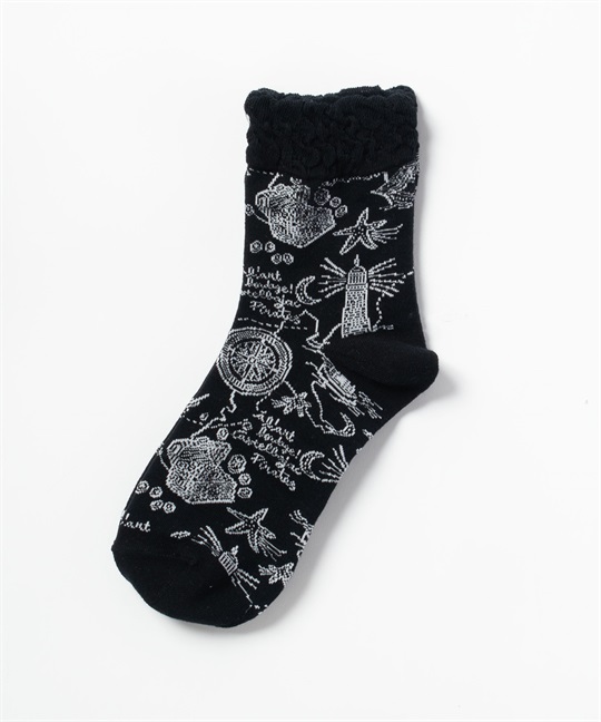 マリン柄クルー丈ソックス(99ブラック-40)