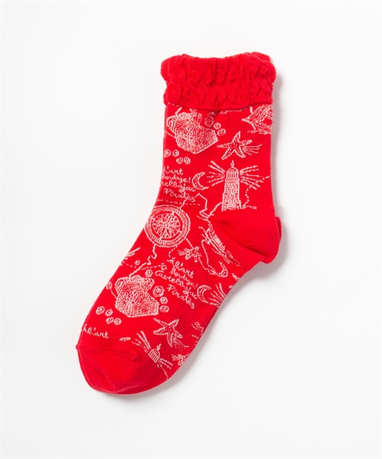 マリン柄クルー丈ソックス(80レッド-40)