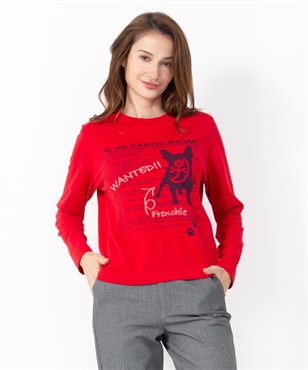 長袖ニットTシャツ(80レッド-40)
