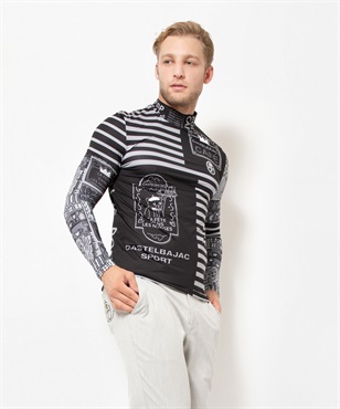 カフェロゴ柄昇華転写インナー長袖Tシャツ(99 ブラック-46)