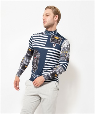 カフェロゴ柄昇華転写インナー長袖Tシャツ(59 ネイビー-46)