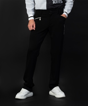 【BLACK】ロゴプリント入りベア鹿の子ストレッチパンツ(99ブラック-44)