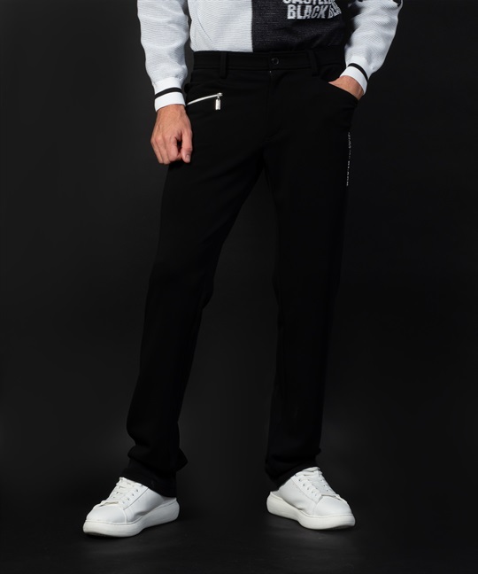 【BLACK】ロゴプリント入りベア鹿の子ストレッチパンツ(99ブラック-44)