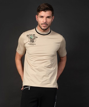 【BLACK】BEARプリント入りスタンド衿Tシャツ(12ベージュ-46)