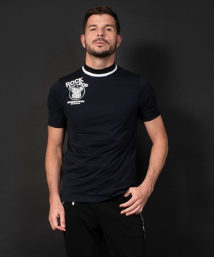 【BLACK】BEARプリント入りスタンド衿Tシャツ