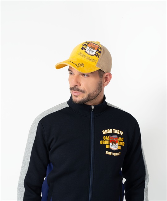 クマ缶+ロゴ+家紋Pt入り配色キャップ(30イエロー-48)