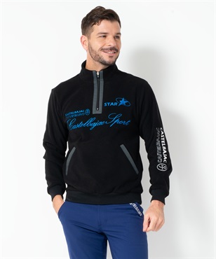 裏ファーコールフリース刺繍入りハーフZIP/TR(99ブラック-46)