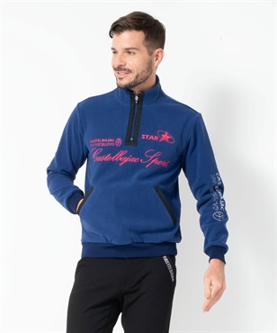 裏ファーコールフリース刺繍入りハーフZIP/TR(59ネイビー-46)