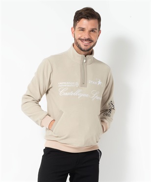 裏ファーコールフリース刺繍入りハーフZIP/TR(12ベージュ-46)