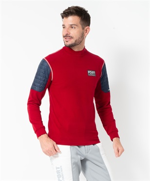 起毛素材異素材使いハイネックTシャツ(80レッド-46)