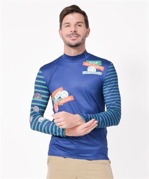 スマイル+ロゴ柄PEベア天昇華転写インナー長Tシャツ(59ネイビー-46)