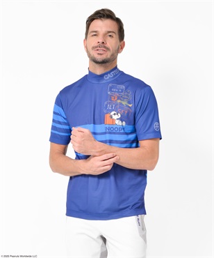 【スヌーピー】トラベル柄昇華転写モックネック半袖Tシャツ(59ネイビー-46)