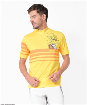 【スヌーピー】トラベル柄昇華転写モックネック半袖Tシャツ(30イエロー-46)