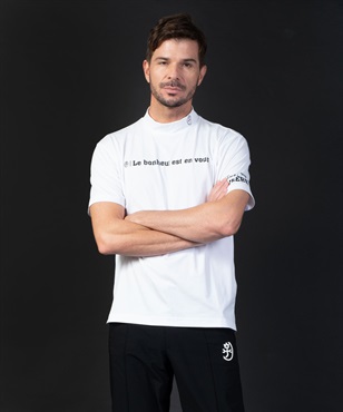 【BLACK】ストレッチスムース単色Pt入りモックネック半袖Tシャツ(01ホワイト-46)