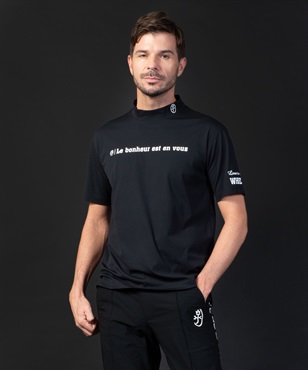 【BLACK】ストレッチスムース単色Pt入りモックネック半袖Tシャツ(99ブラック-46)