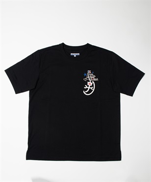 【EC限定】50/2シルケット天竺パリ+家紋ロゴ胸プリント半袖Tシャツ(99ブラック-44)