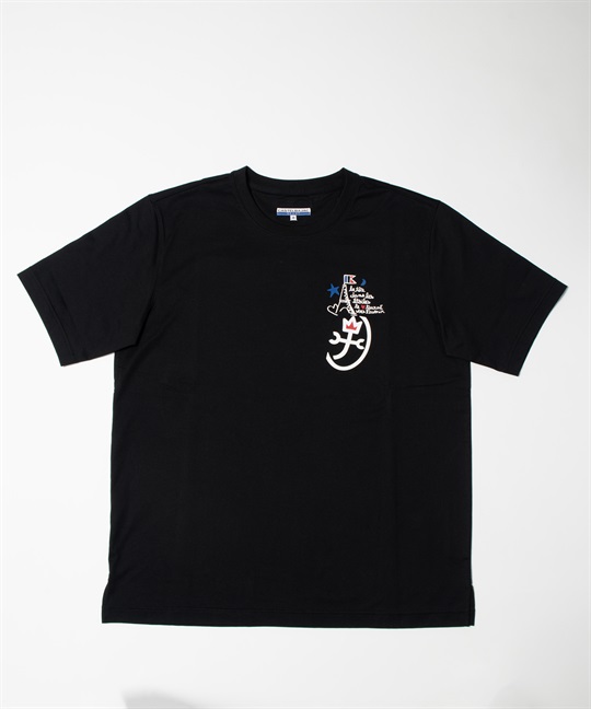 【EC限定】50/2シルケット天竺パリ+家紋ロゴ胸プリント半袖Tシャツ(99ブラック-44)