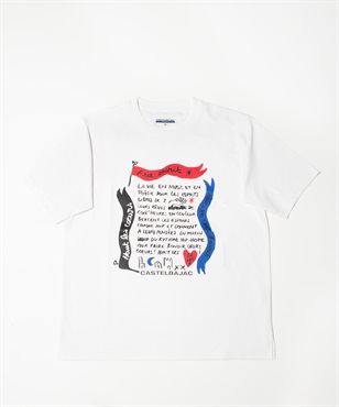【EC限定】50/2シルケット天竺メッセージフラッグプリント半袖Tシャツ(01ホワイト-44)