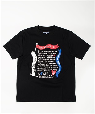 【EC限定】50/2シルケット天竺メッセージフラッグプリント半袖Tシャツ(99ブラック-44)