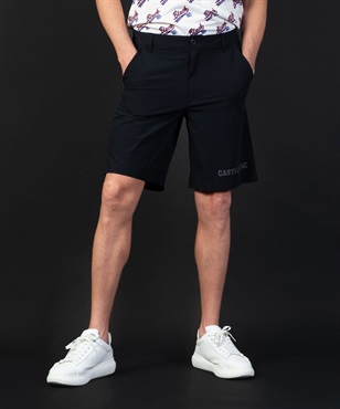 【BLACK】NYストレッチタフタプリント入りハーフパンツ