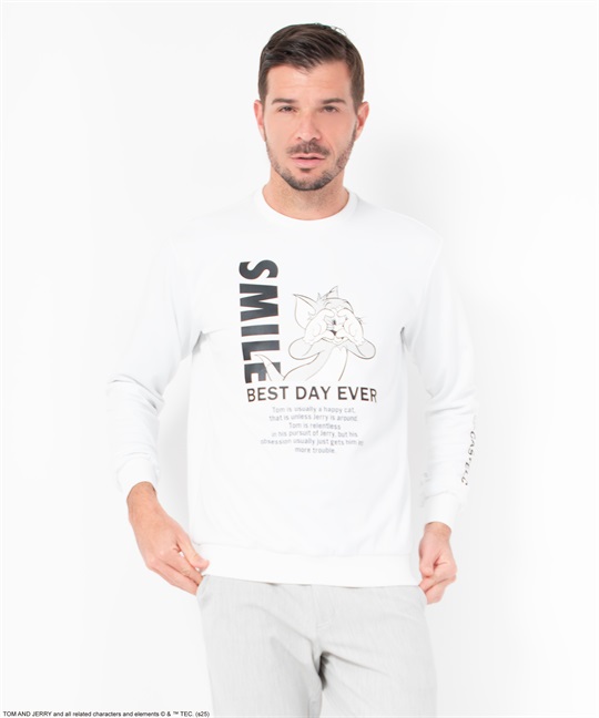 【TOM and JERRY】プリント入り丸首トレーナー(01ホワイト-46)