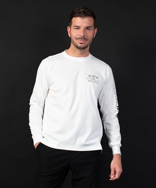 【BLACK】単色ロゴプリント入り丸首長袖Tシャツ(01ホワイト-46)