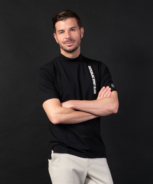 【BLACK】ピンタック入りモックネック半袖Tシャツ(99ブラック-46)