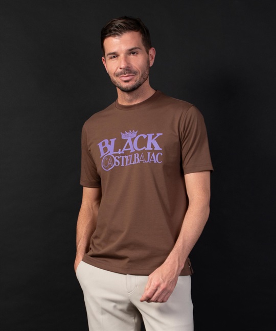 ロゴプリント入り丸首半袖Tシャツ(18ブラウン-46)