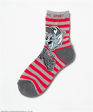 【TOM and JERRY】ベースボール/ボーダー柄アンクル丈ソックス(80レッド-46)