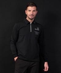 【BLACK】ファスナー明き裏フリース長袖ポロシャツ