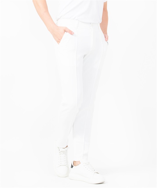 ダンボールニット/メッシュ素材切替刺繍入り長パンツ(01ホワイト-44)