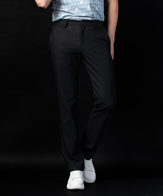 【BLACK】ストレッチプリント入りテープ付き長パンツ(99ブラック-44)