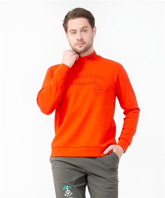 カノコダンボール/エンボスロゴ入り長袖モックネックTシャツ(20オレンジ-46)