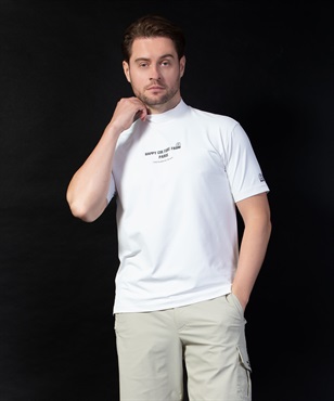 【BLACK】リサイクルベア天Pt入りモックネック半袖Tシャツ(01ホワイト-46)