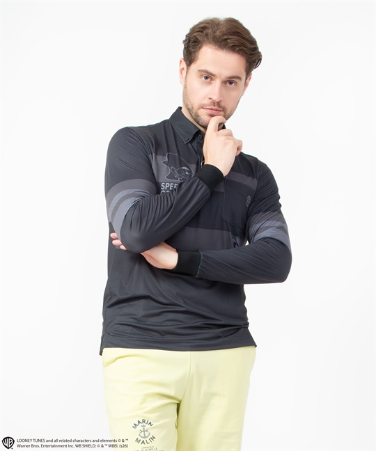 SPEEDY GONZALESメッシュ素材パネル昇華転写Pt長袖ポロシャツ(99ブラック-46)