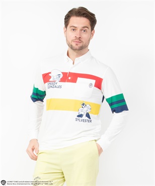 SPEEDY GONZALESメッシュ素材パネル昇華転写Pt長袖ポロシャツ(80レッド-46)