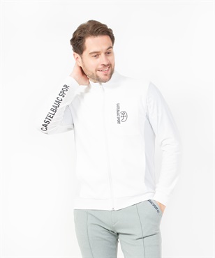 ダンボールニット/メッシュ素材切替ロゴPt入りブルゾン(01ホワイト-46)