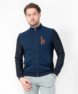 ダンボールニット/メッシュ素材切替ロゴPt入りブルゾン(59ネイビー-46)