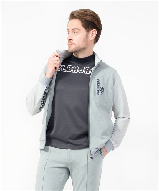 ダンボールニット/メッシュ素材切替ロゴPt入りブルゾン(95グレー-46)