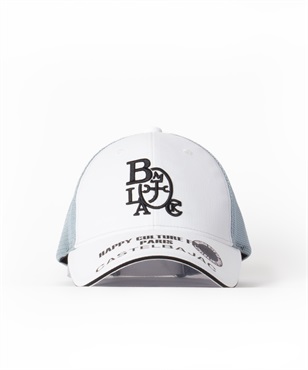 【BLACK】立体ロゴ刺繍+Pt入りメッシュ使いキャップ(01ホワイト-48)