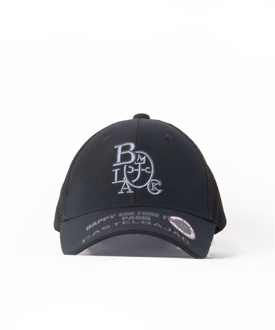 【BLACK】立体ロゴ刺繍+Pt入りメッシュ使いキャップ(99ブラック-48)