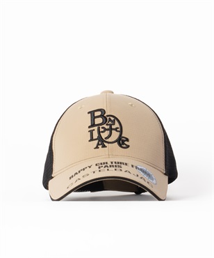 【BLACK】立体ロゴ刺繍+Pt入りメッシュ使いキャップ(12ベージュ-48)