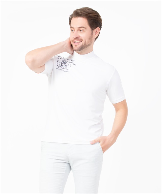 リサイクルベア天Pt入り半袖モックネックTシャツ(01ホワイト-46)