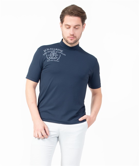 リサイクルベア天Pt入り半袖モックネックTシャツ(59ネイビー-46)