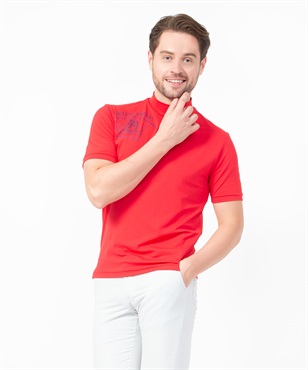 リサイクルベア天Pt入り半袖モックネックTシャツ(80レッド-46)