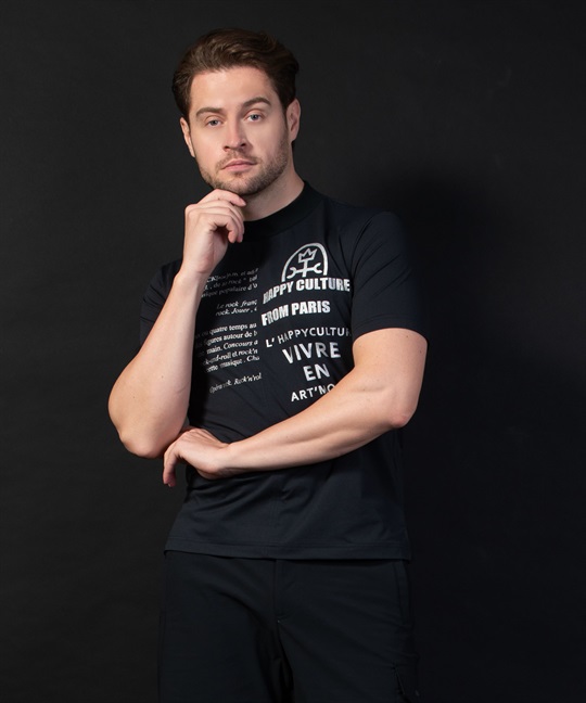 【BLACK】TEXBRID切替+大柄Pt入り半袖Tシャツ(99ブラック-46)