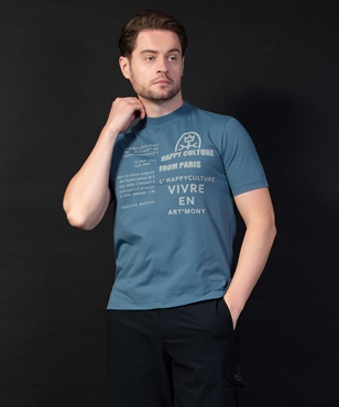 【BLACK】TEXBRID切替+大柄Pt入り半袖Tシャツ(54ブルーグレイ-46)